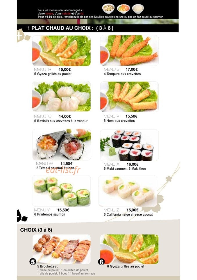 Carte et menu de Royal Tokyo à Rosny Sous Bois — Menu midi