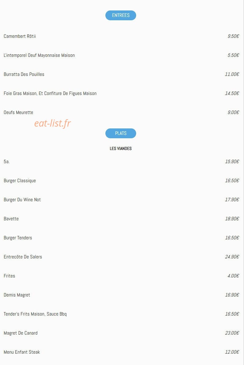 Wine-Not — carte page 1