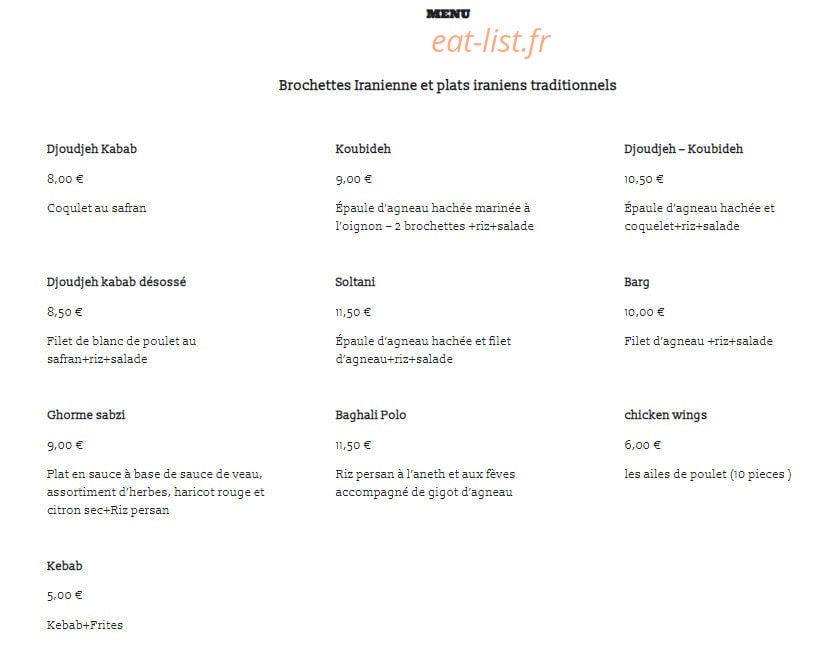 Kebab House — carte page 1