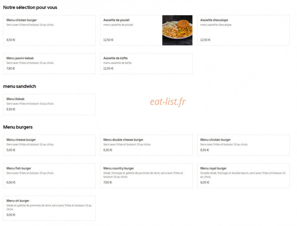 Oh Kebab Pizza — carte page 1