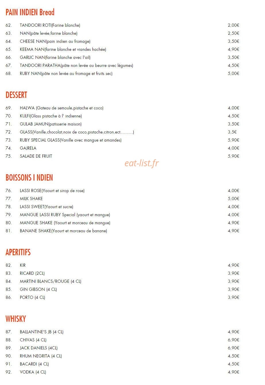 Ruby Restaurant — carte page 3