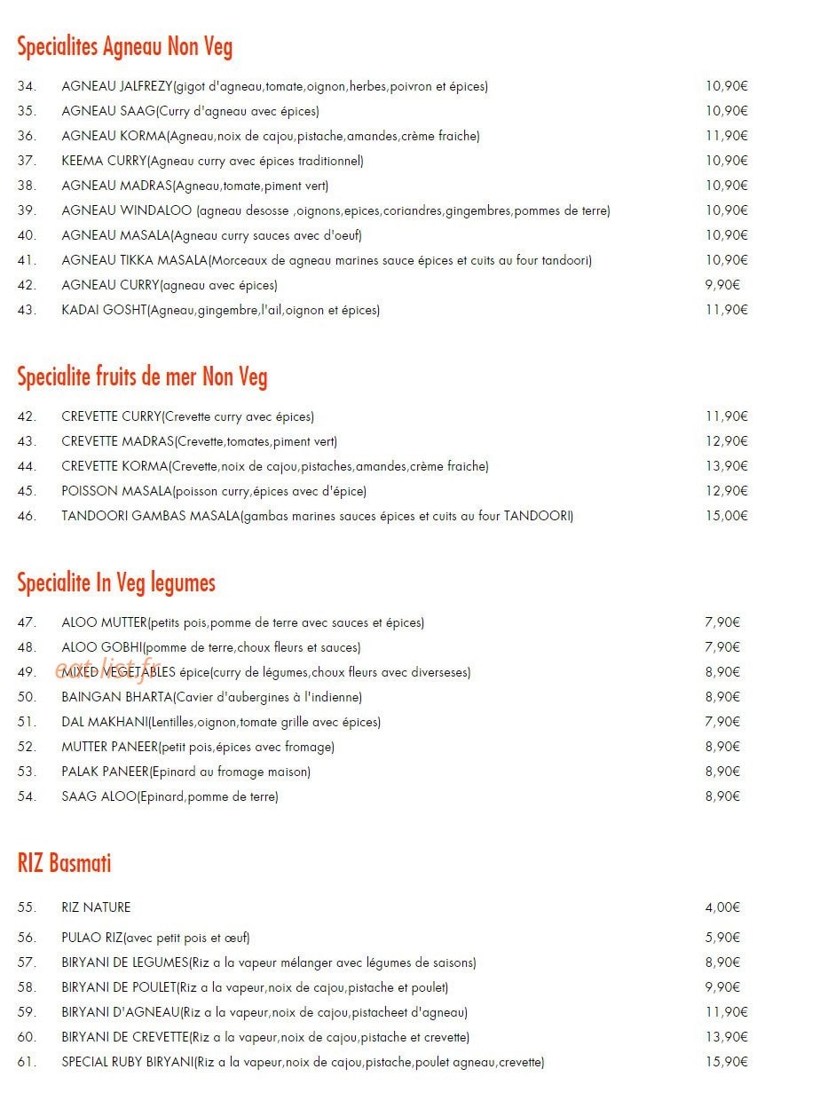 Ruby Restaurant — carte page 2