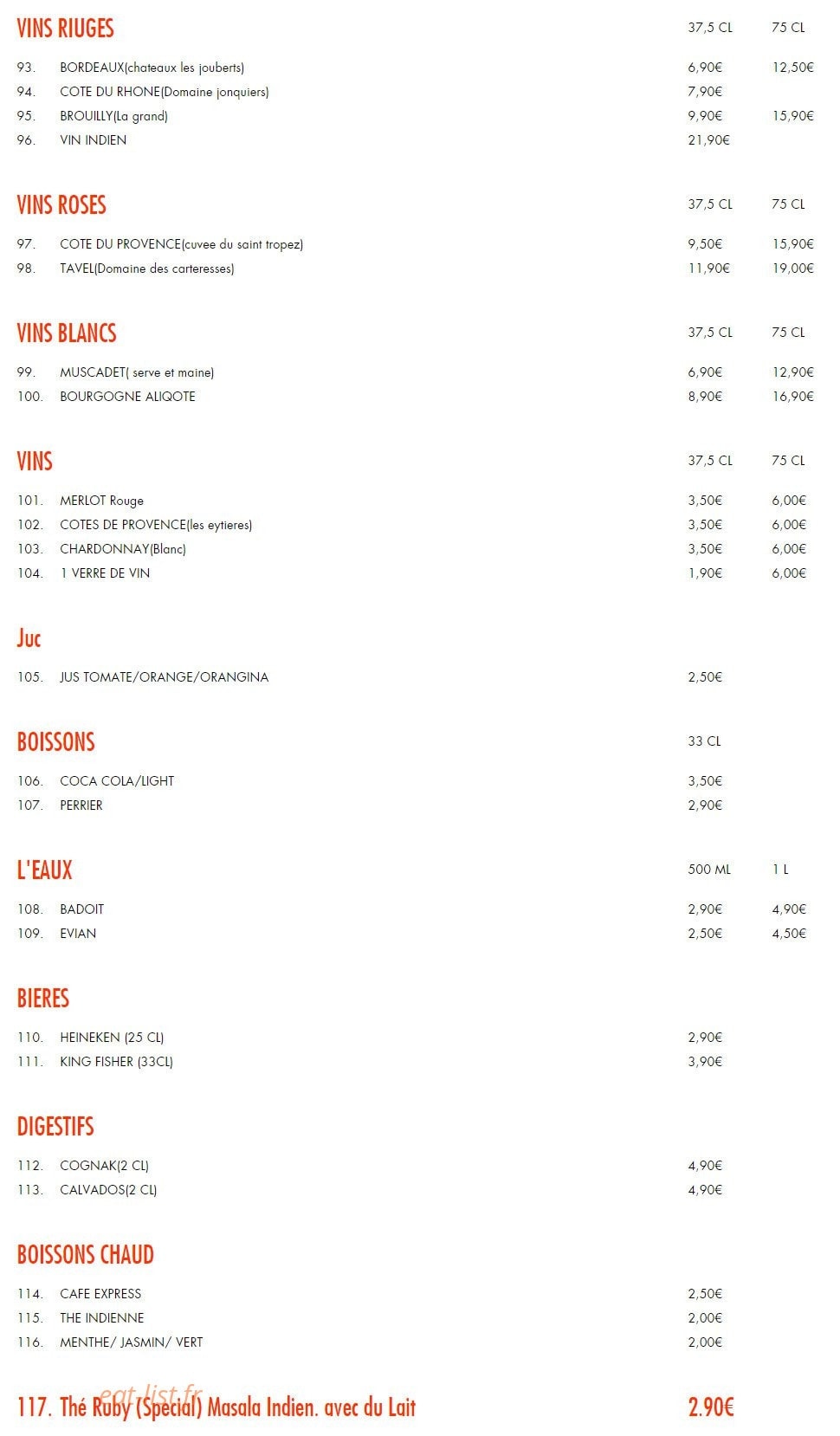 Ruby Restaurant — carte page 4