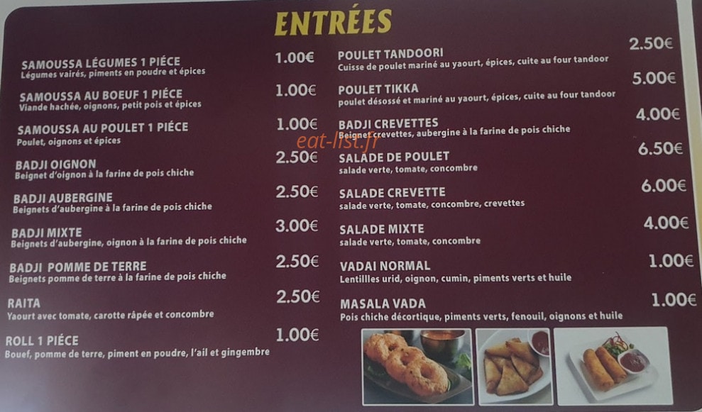 Thendral Restaurant — carte page 1
