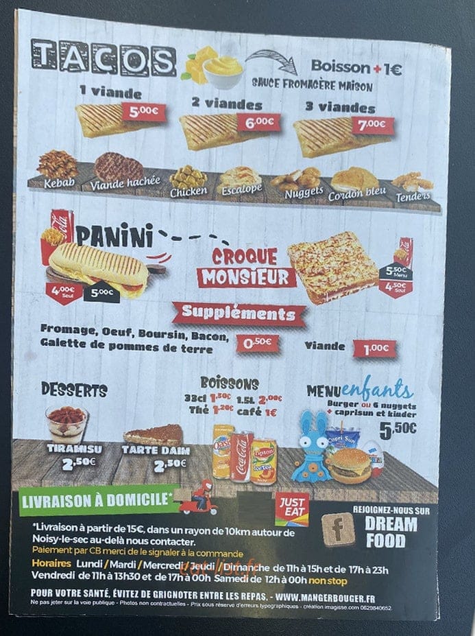 Dream & Food — carte page 3