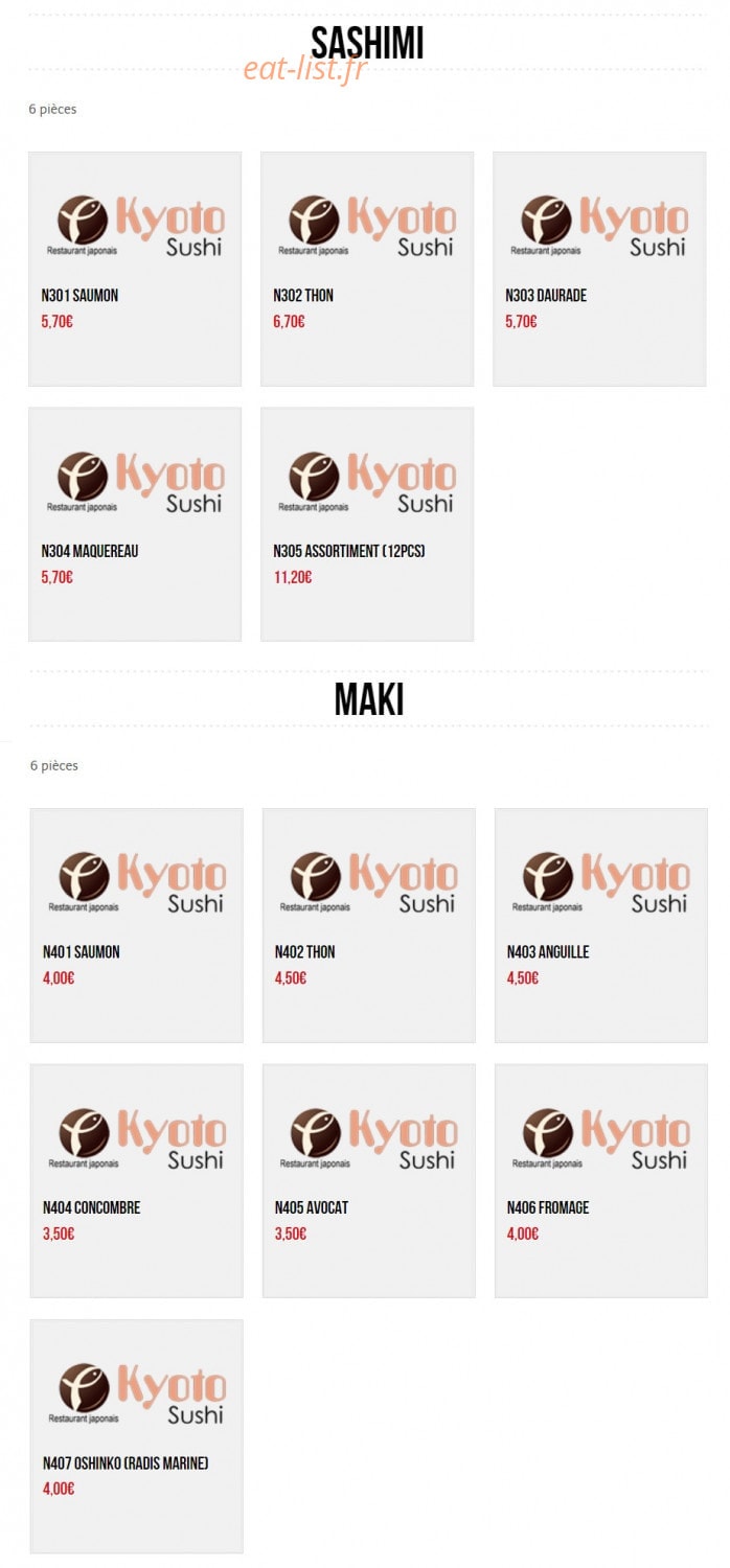 Kyoto Sushi — carte page 3