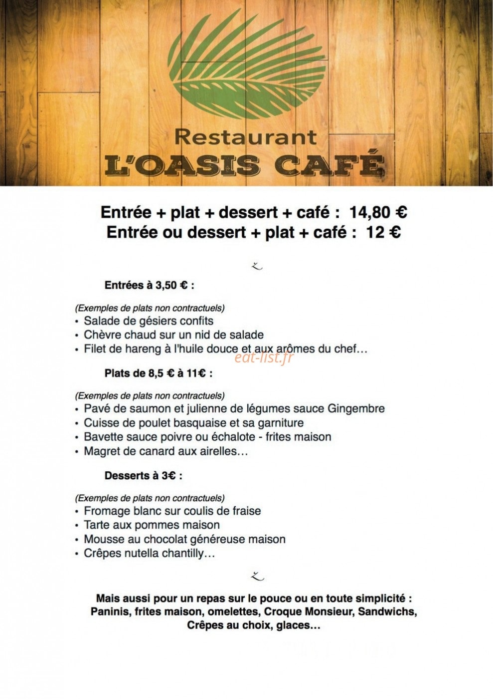 L'Oasis Café — carte page 1