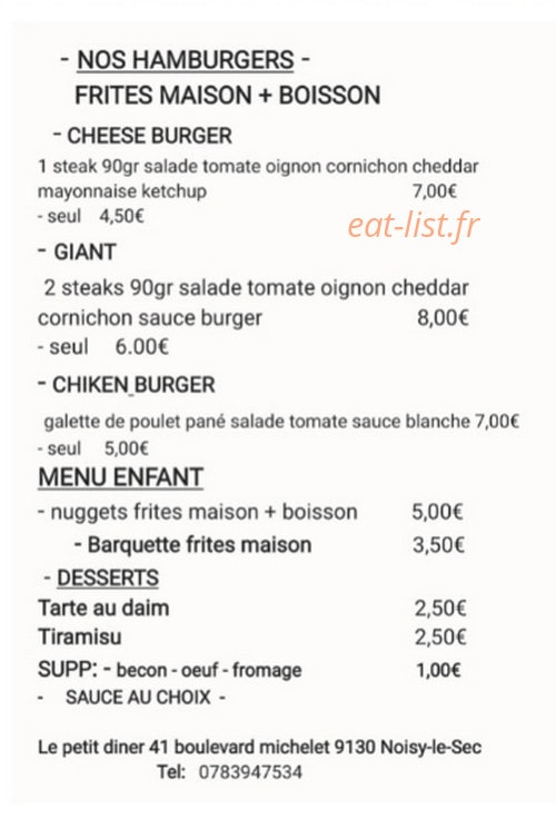 Le petit diner — carte page 1