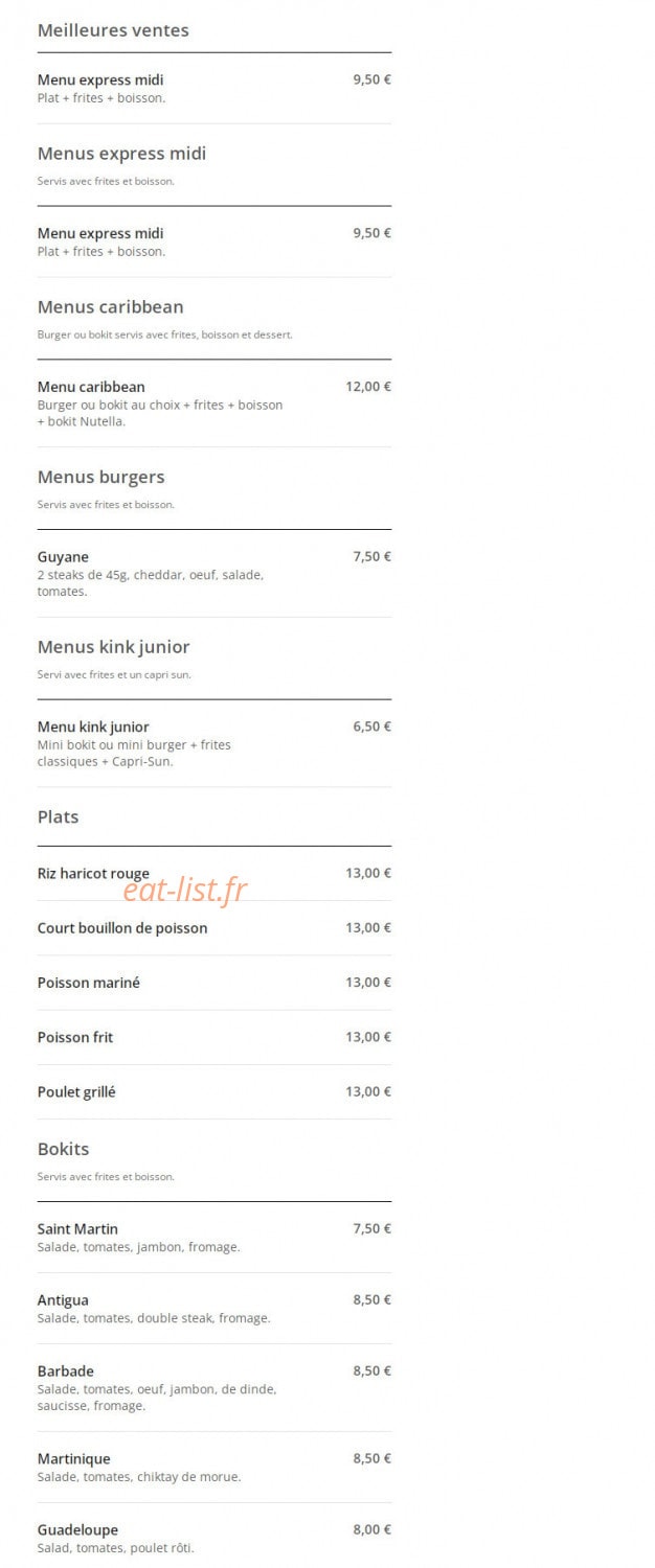 Caribbean Food — carte page 1