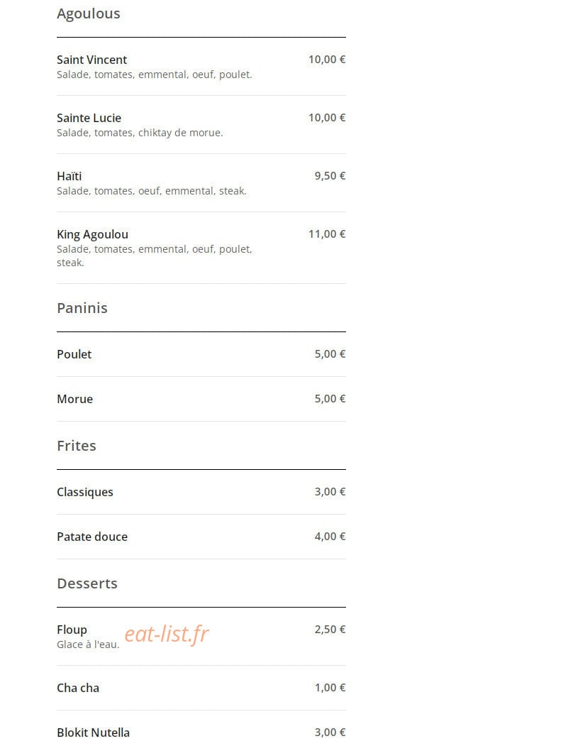Caribbean Food — carte page 2