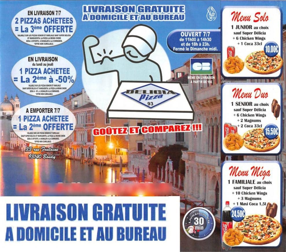 Delicia pizza — carte page 1