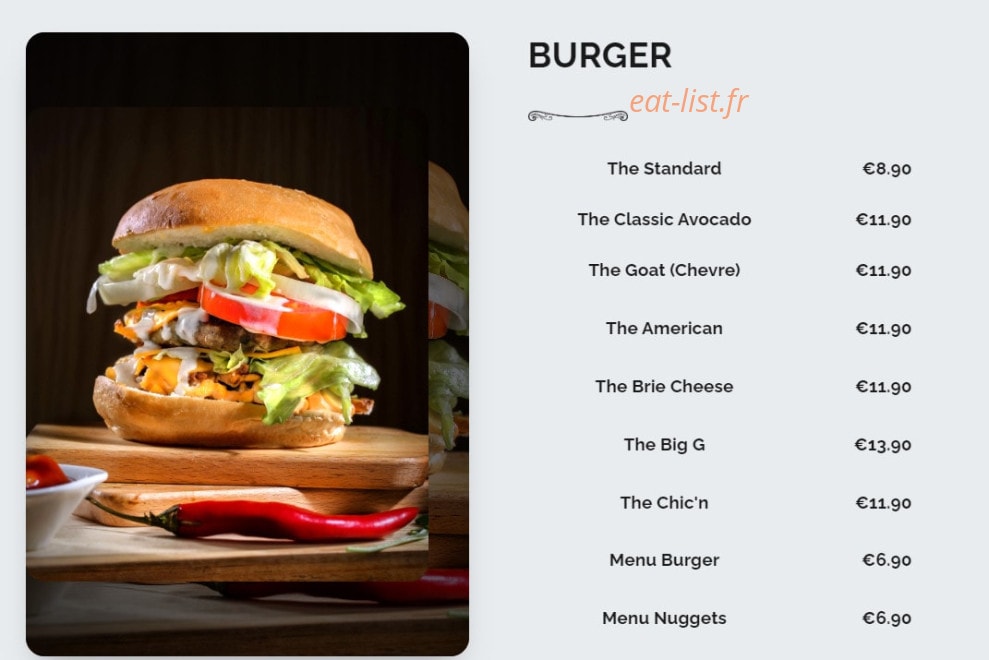 G13 burger — carte page 1