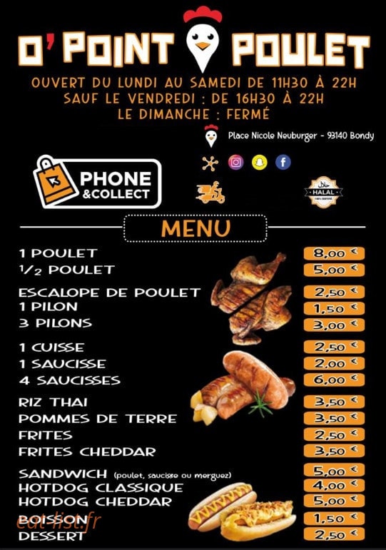 O' Point Poulet — carte page 1