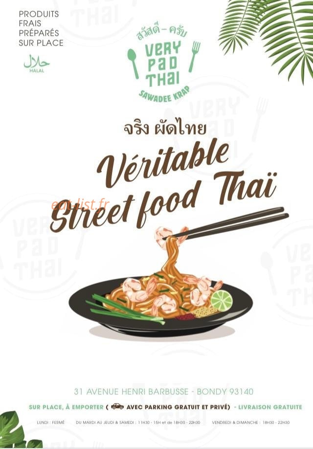 Very Pad Thaï — carte page 1