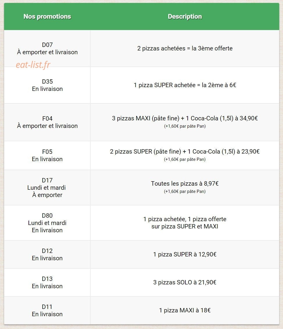 Allo-Pizza — carte page 1