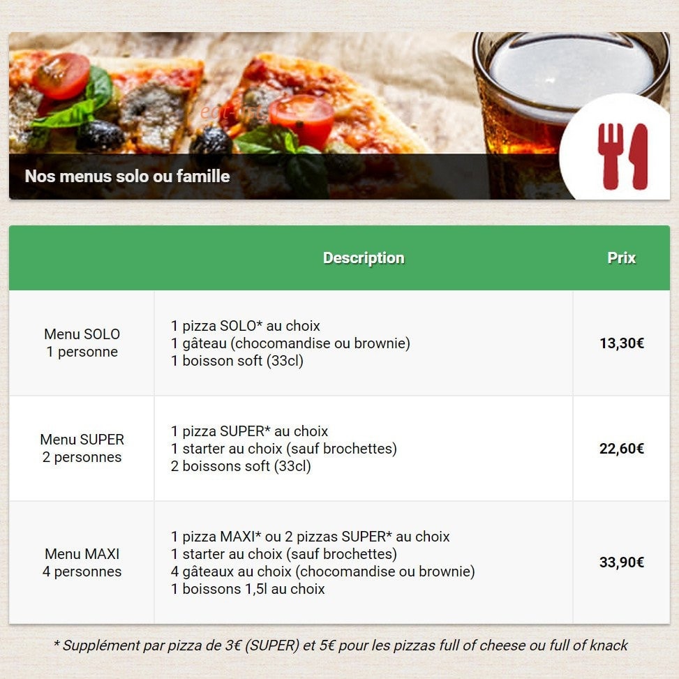 Allo-Pizza — carte page 2