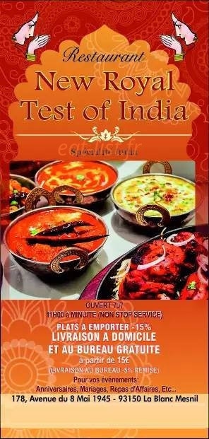 Carte et menu de New Royal Taste of Indien à Le Blanc Mesnil — les prestations