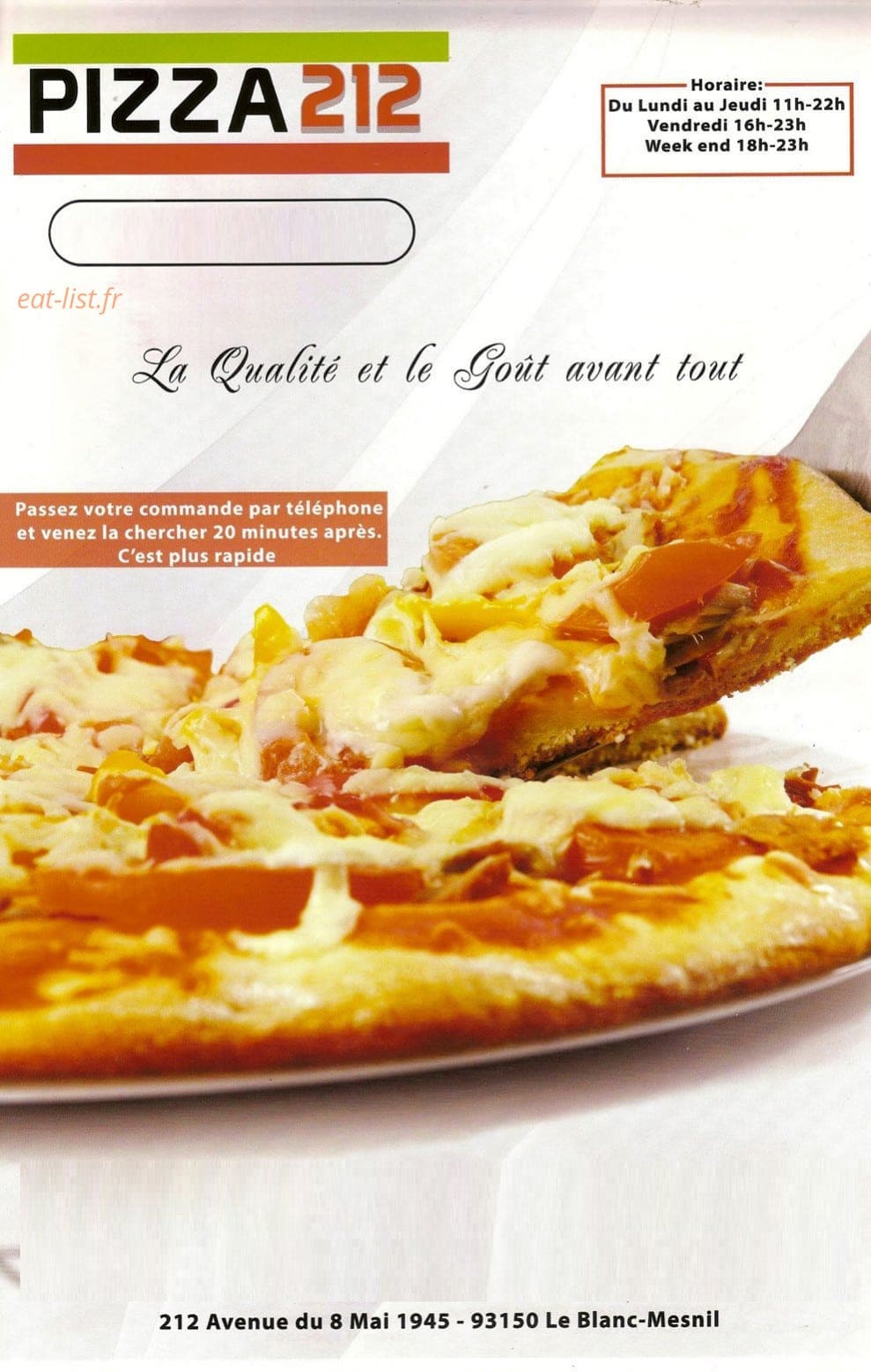 Pizza 212 — carte page 1