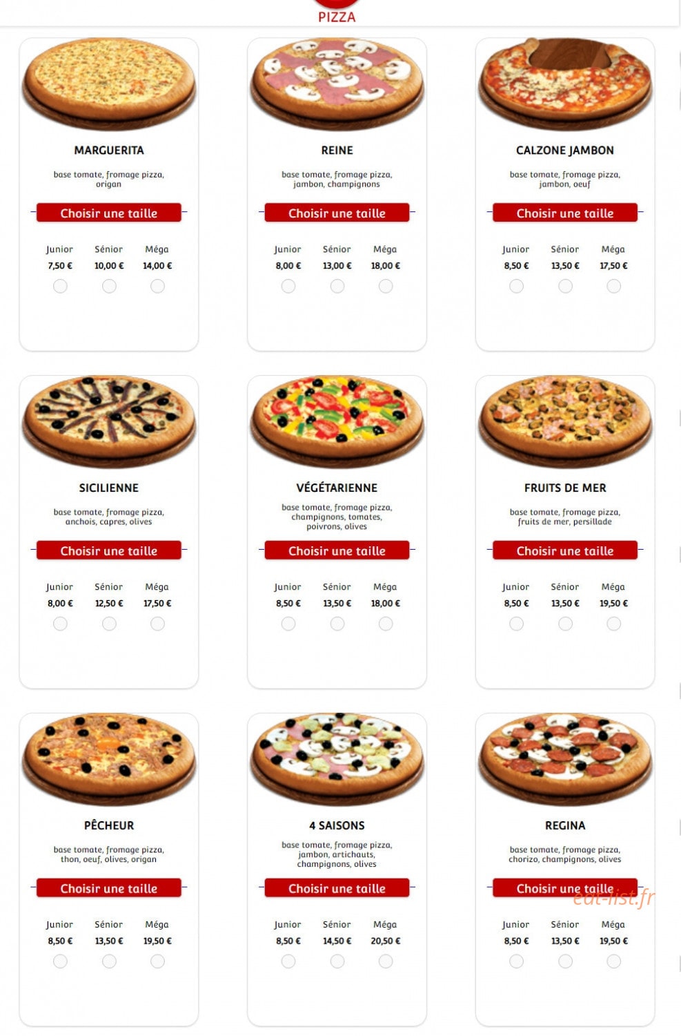 Pizza Vegas — carte page 1