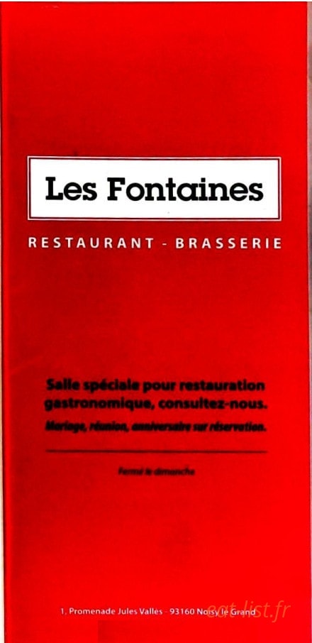 Carte et menu Brasserie Les Fontaines, Noisy le Grand