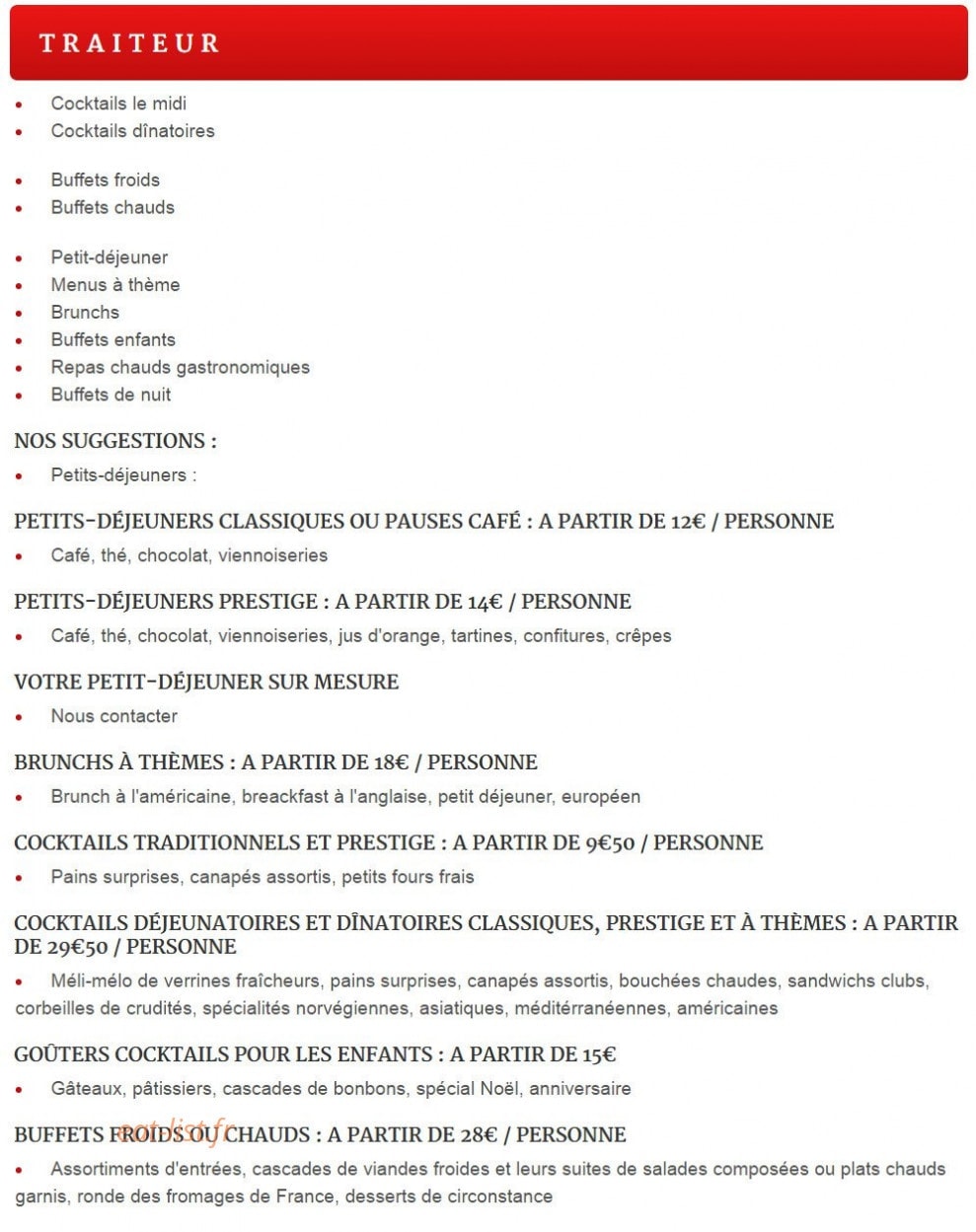 Duplessy Traiteur — carte page 1