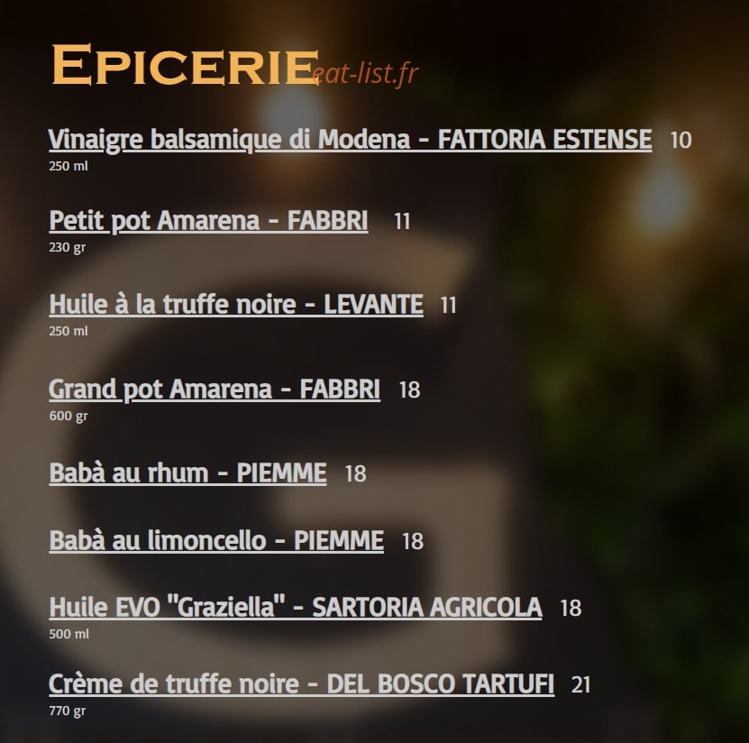 Carte et menu de Graziella à Noisy le Grand — Epicerie