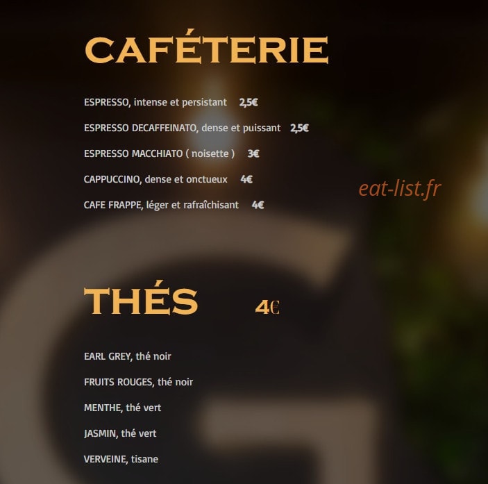 Carte et menu de Graziella à Noisy le Grand — Les cafés et thés