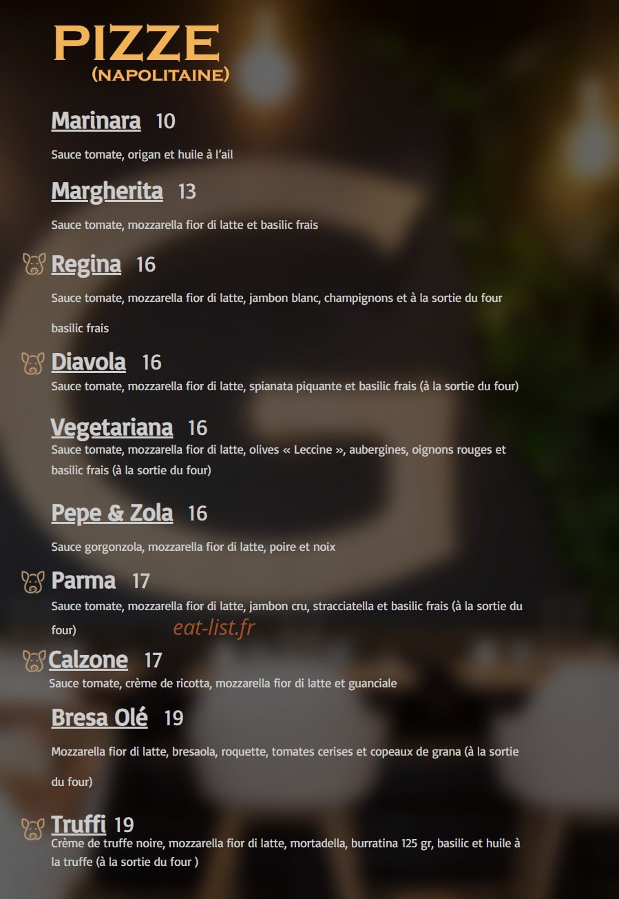 Carte et menu de Graziella à Noisy le Grand — Les pizzas