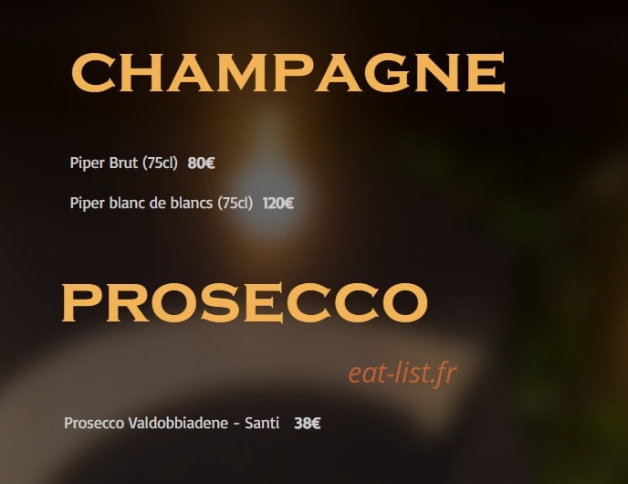 Carte et menu de Graziella à Noisy le Grand — Champagne et prosecco