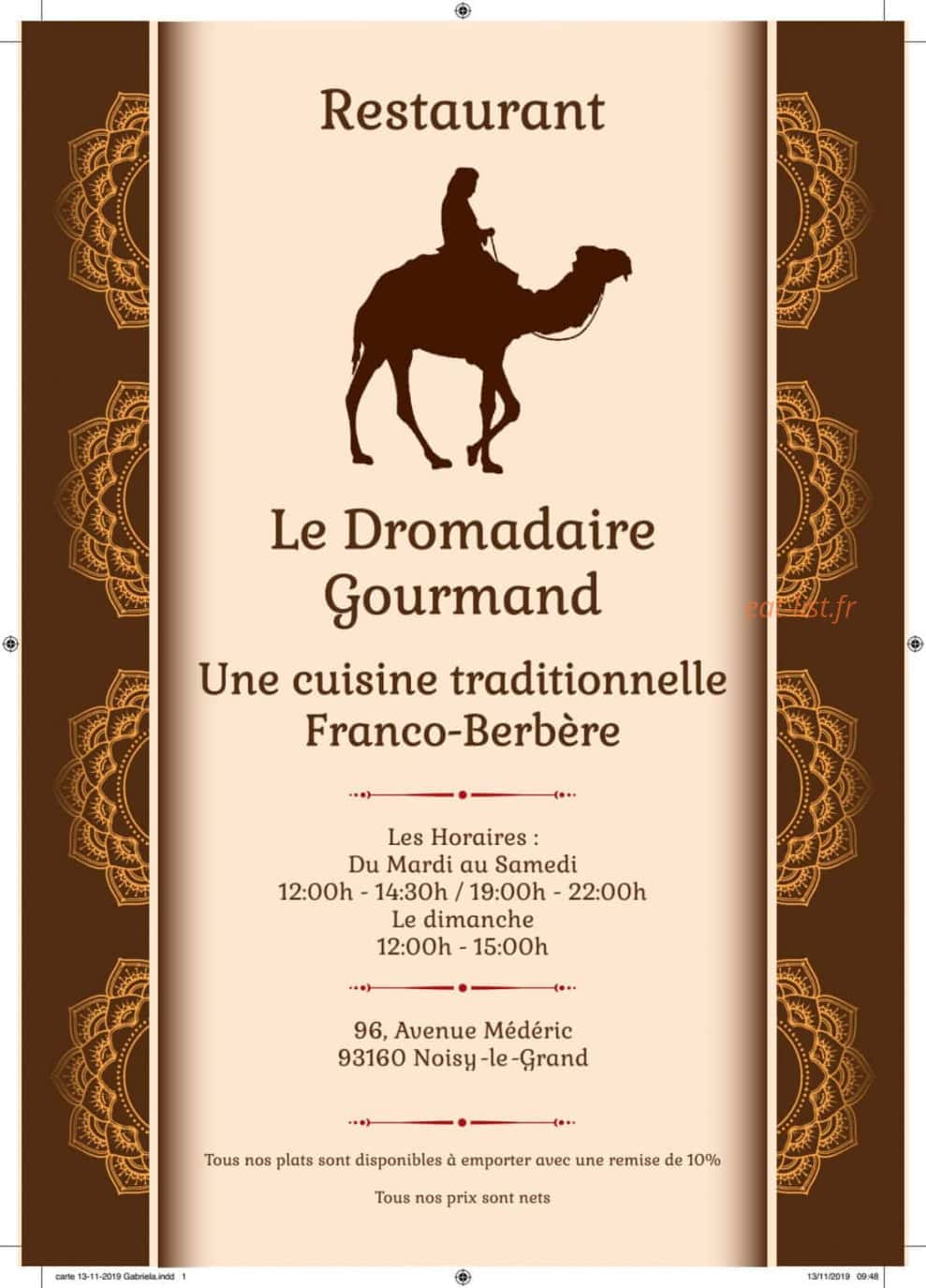 Le Dromadaire Gourmand — carte page 1
