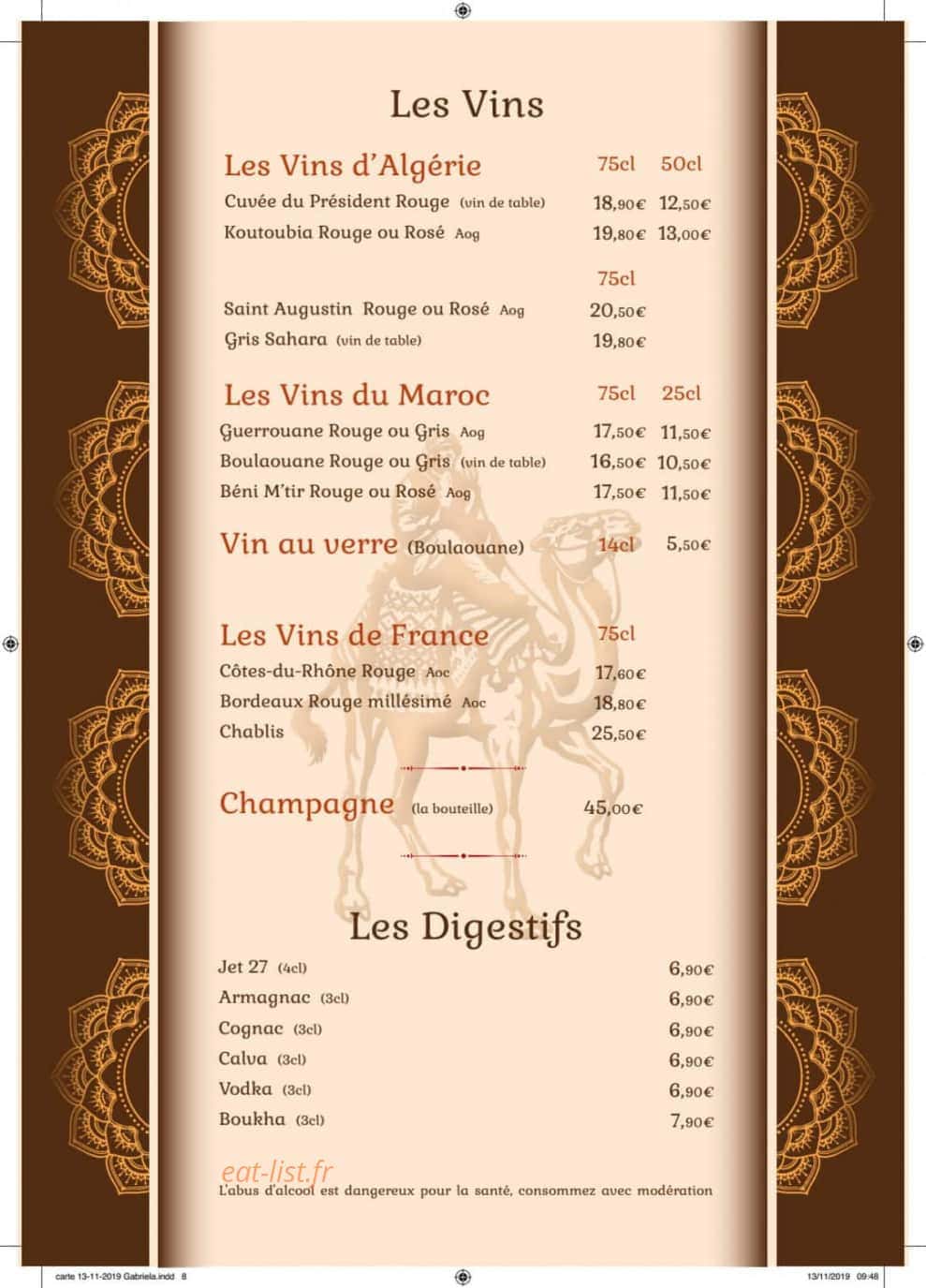 Le Dromadaire Gourmand — carte page 8