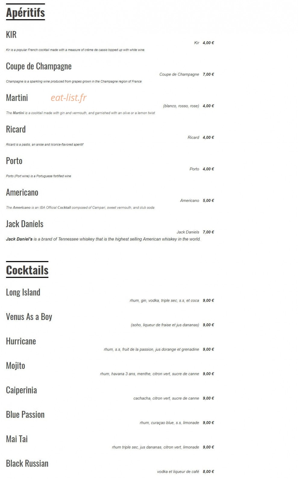 Massala Lounge — carte page 1