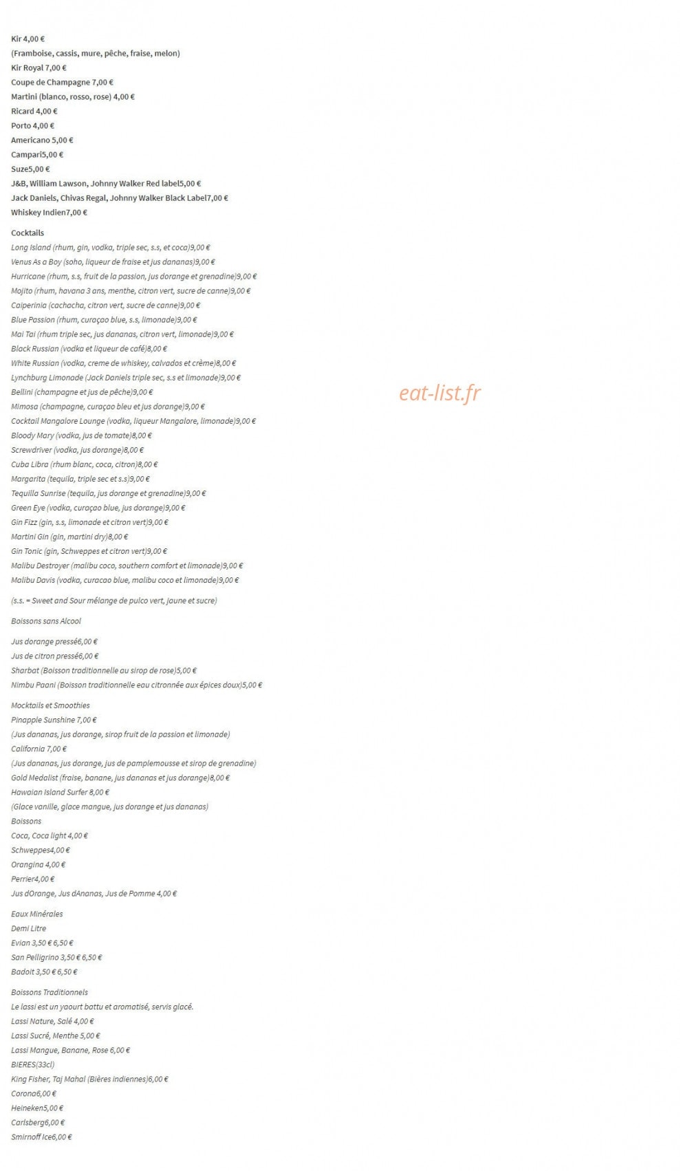 Massala Lounge — carte page 2