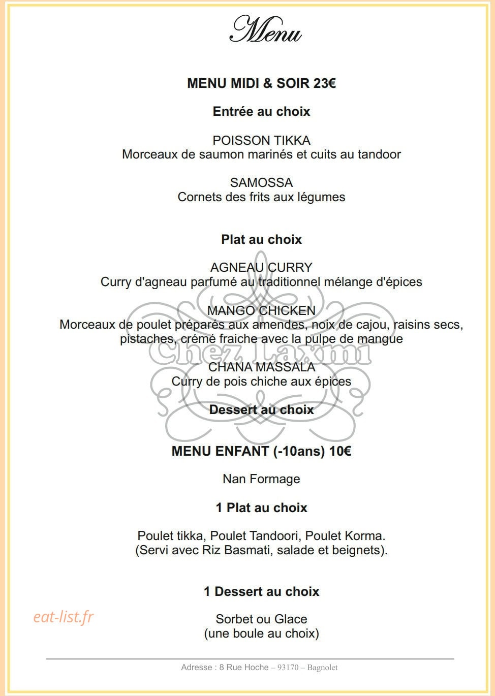Chez Laxmi — carte page 10