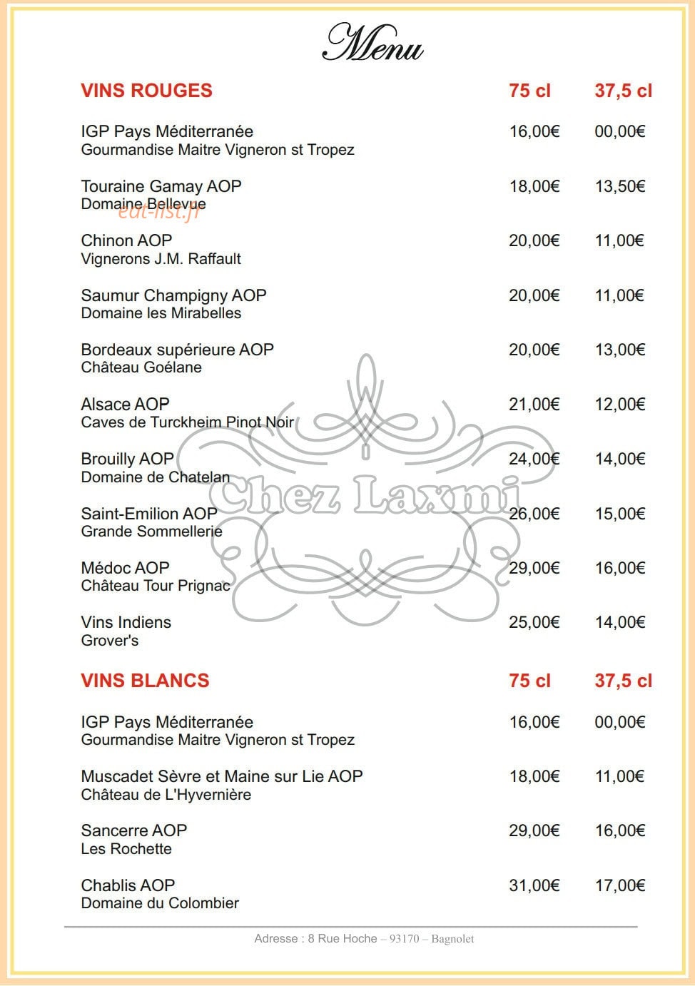 Chez Laxmi — carte page 13