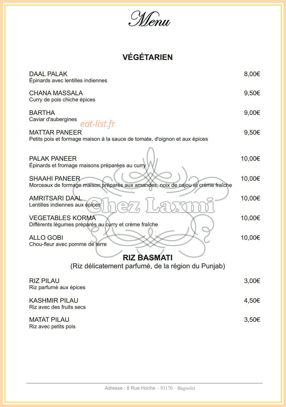 Chez Laxmi — carte page 5