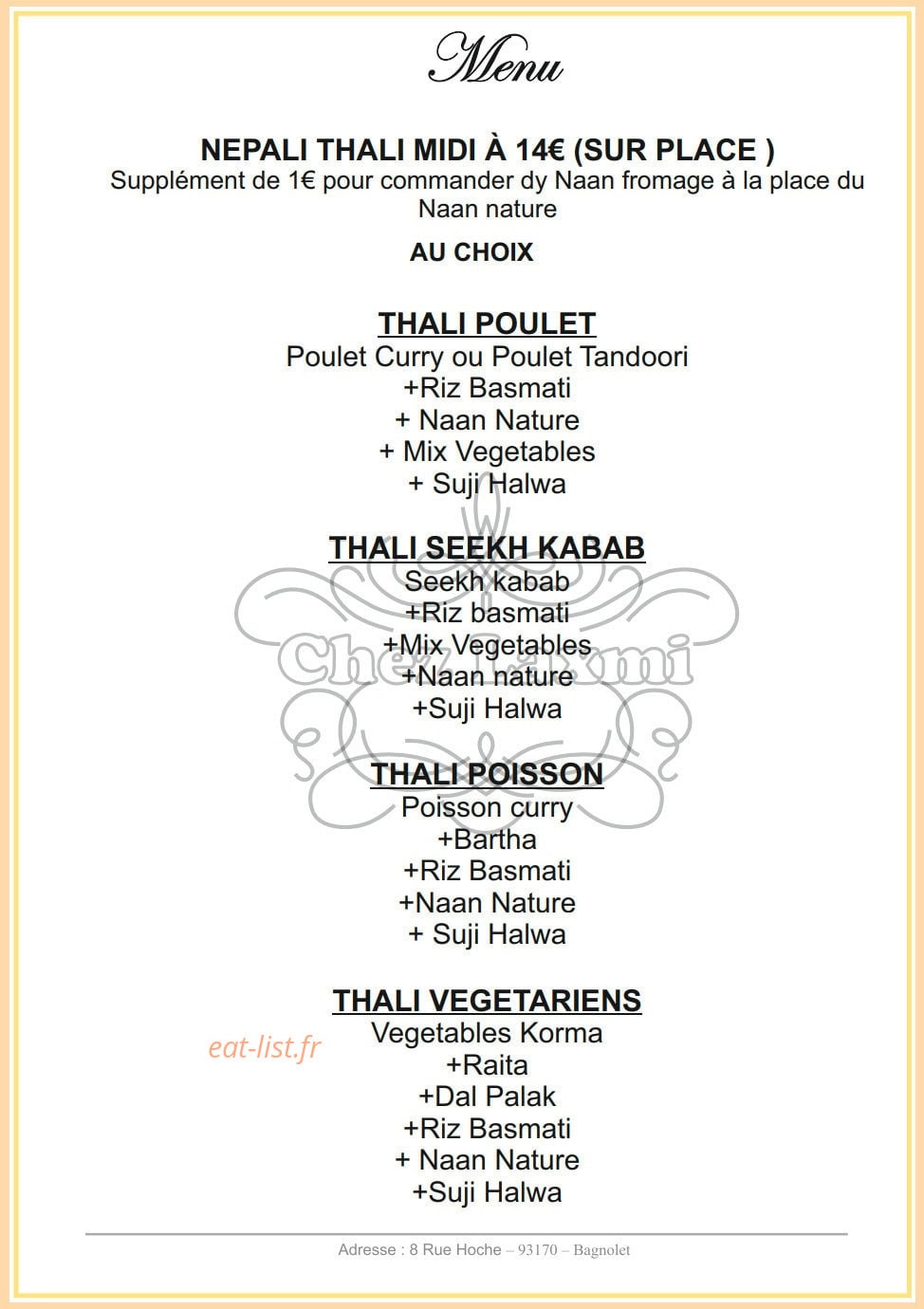 Chez Laxmi — carte page 8