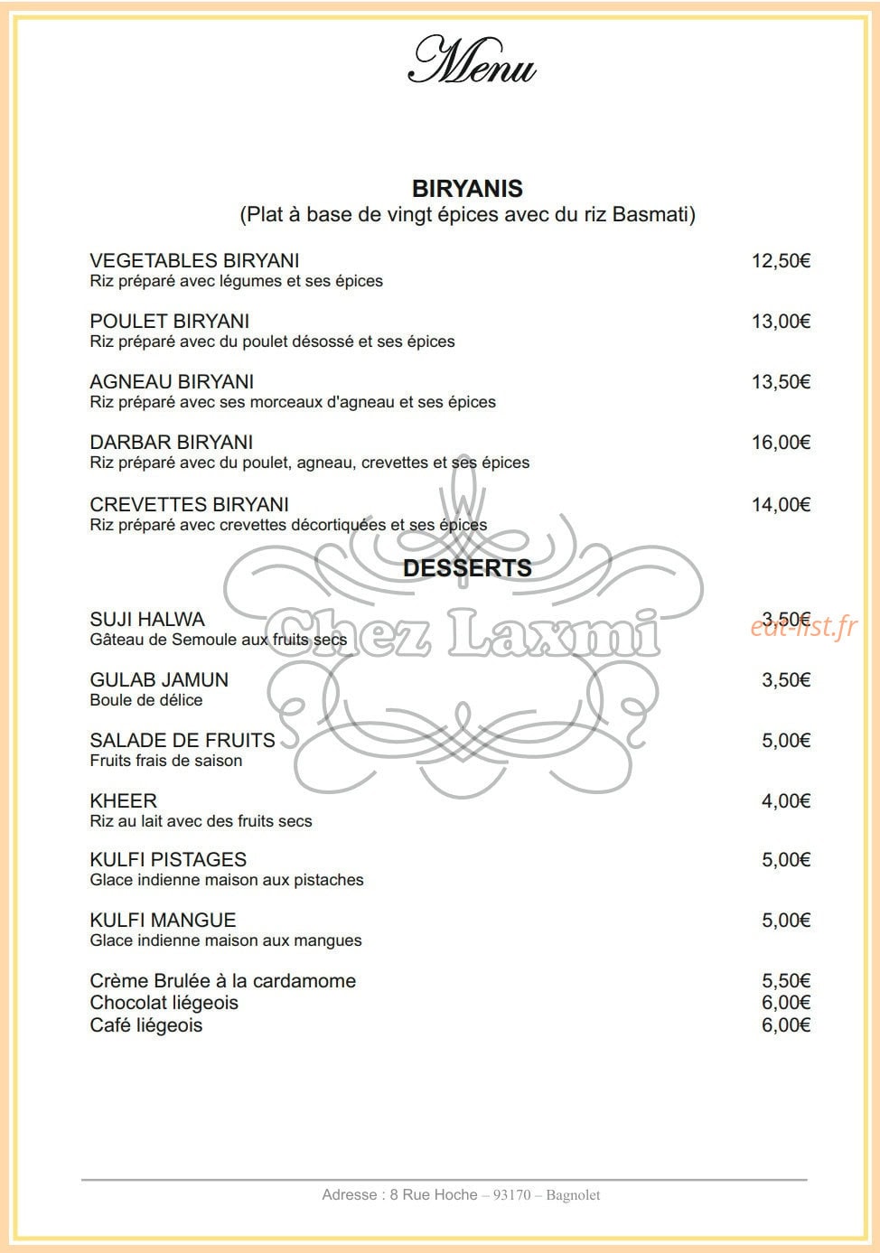 Chez Laxmi — carte page 6