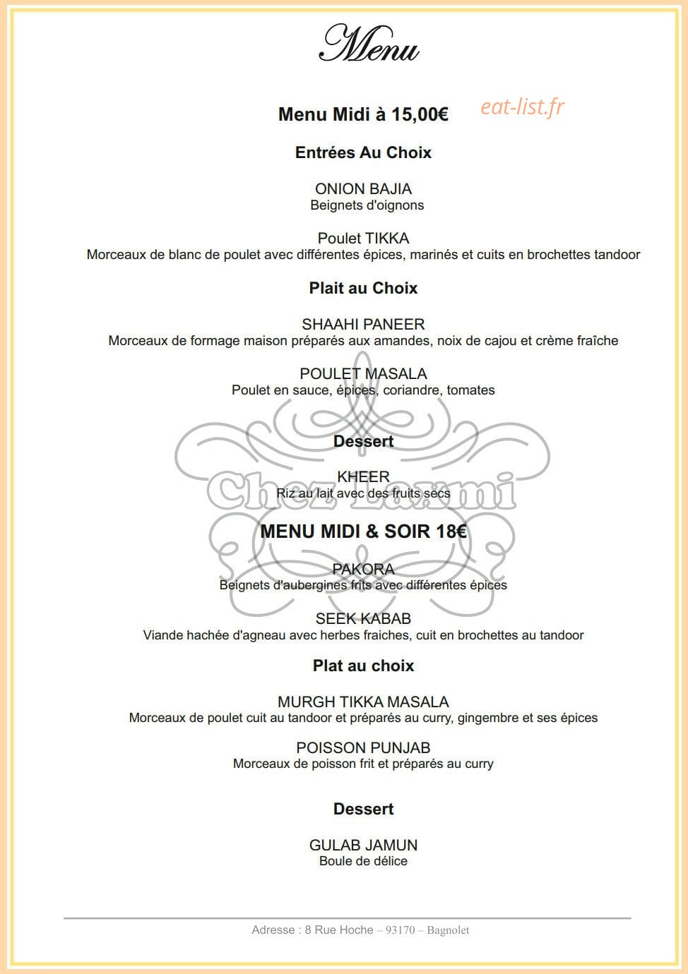 Chez Laxmi — carte page 9