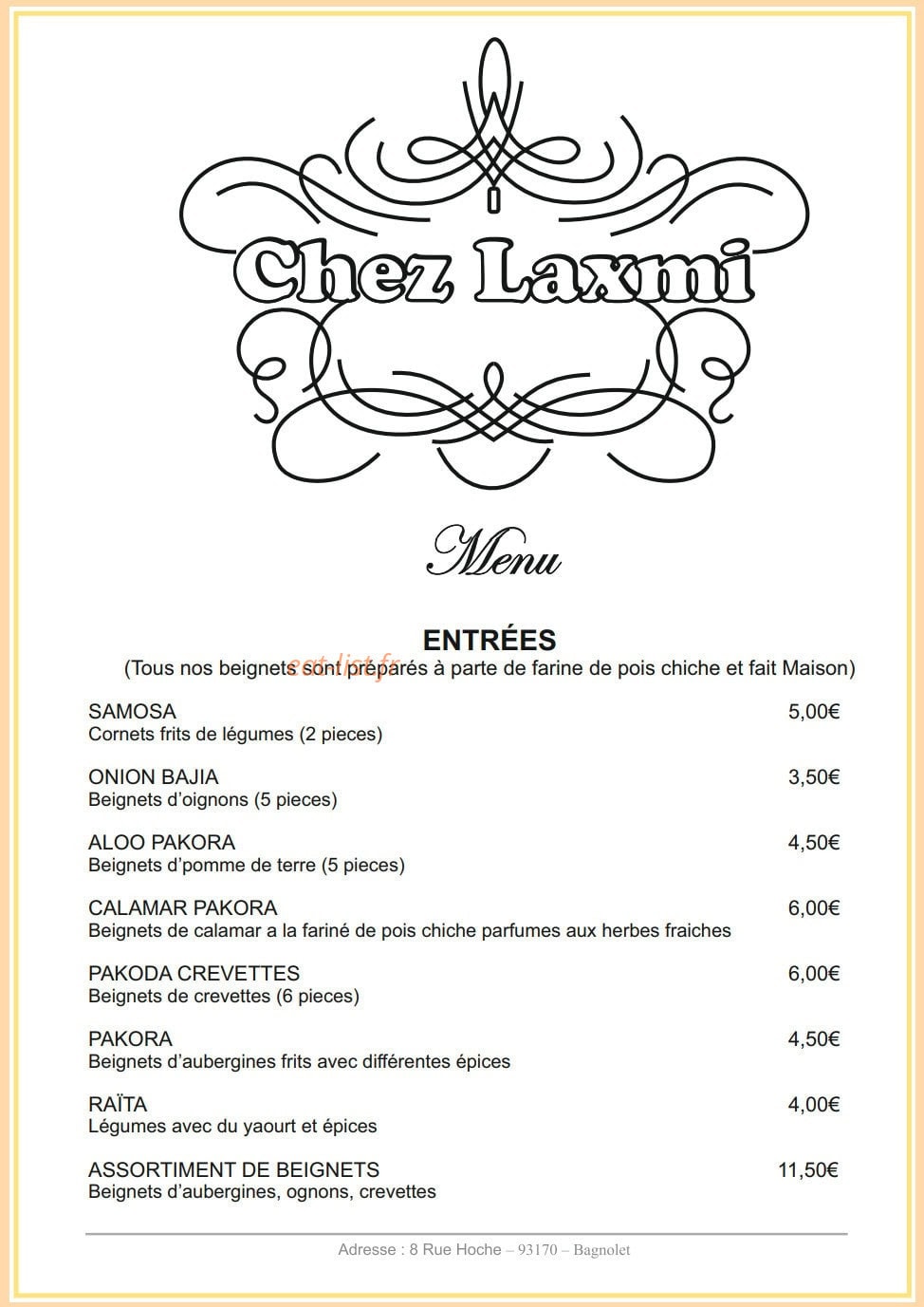 Chez Laxmi — carte page 1