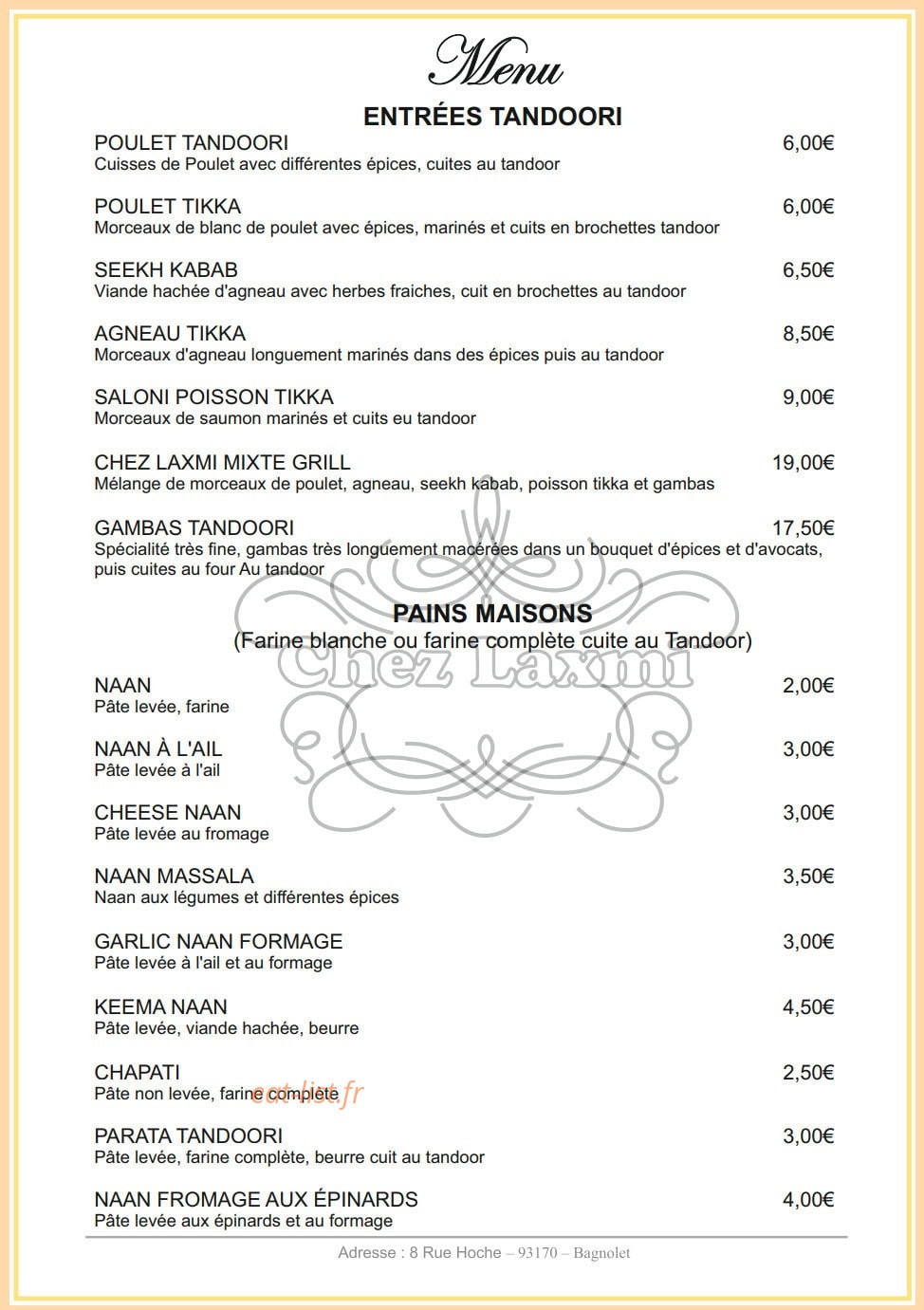 Chez Laxmi — carte page 2