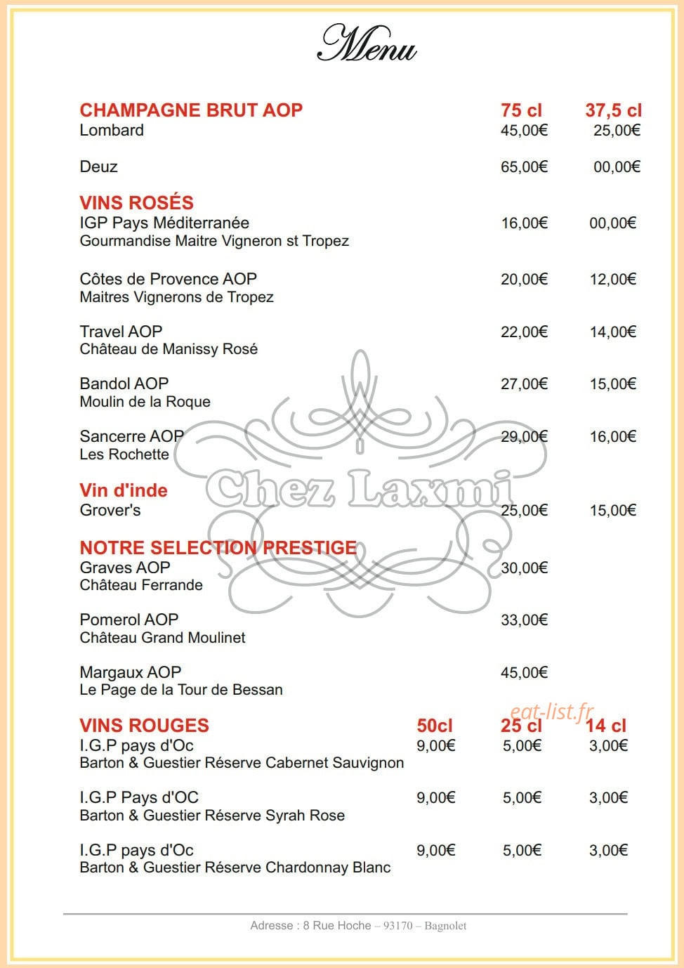 Chez Laxmi — carte page 14