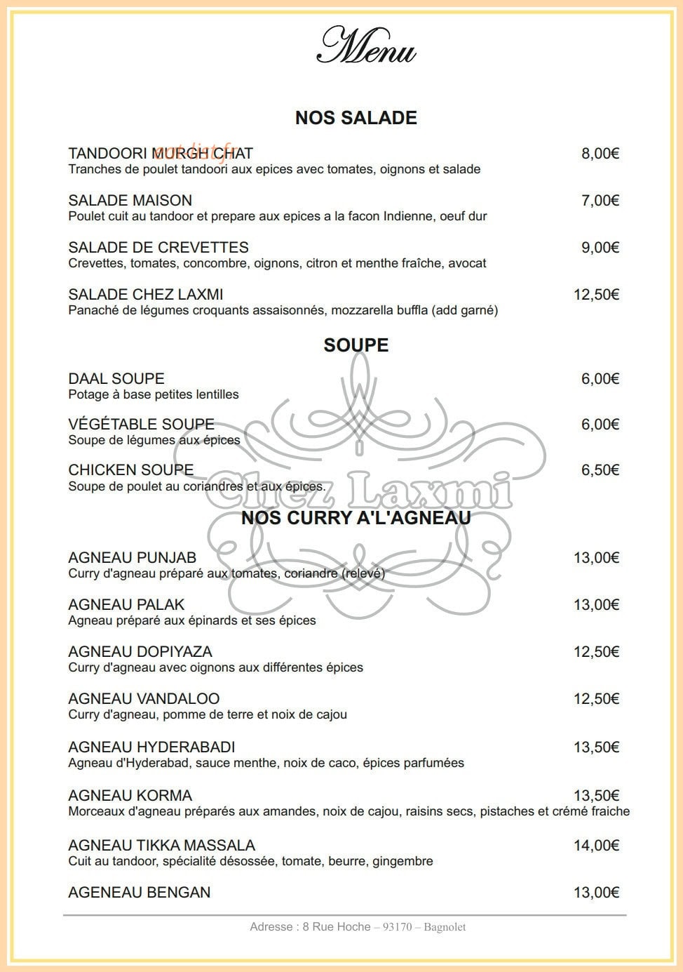 Chez Laxmi — carte page 3