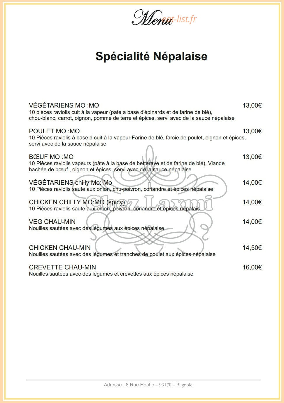 Chez Laxmi — carte page 7