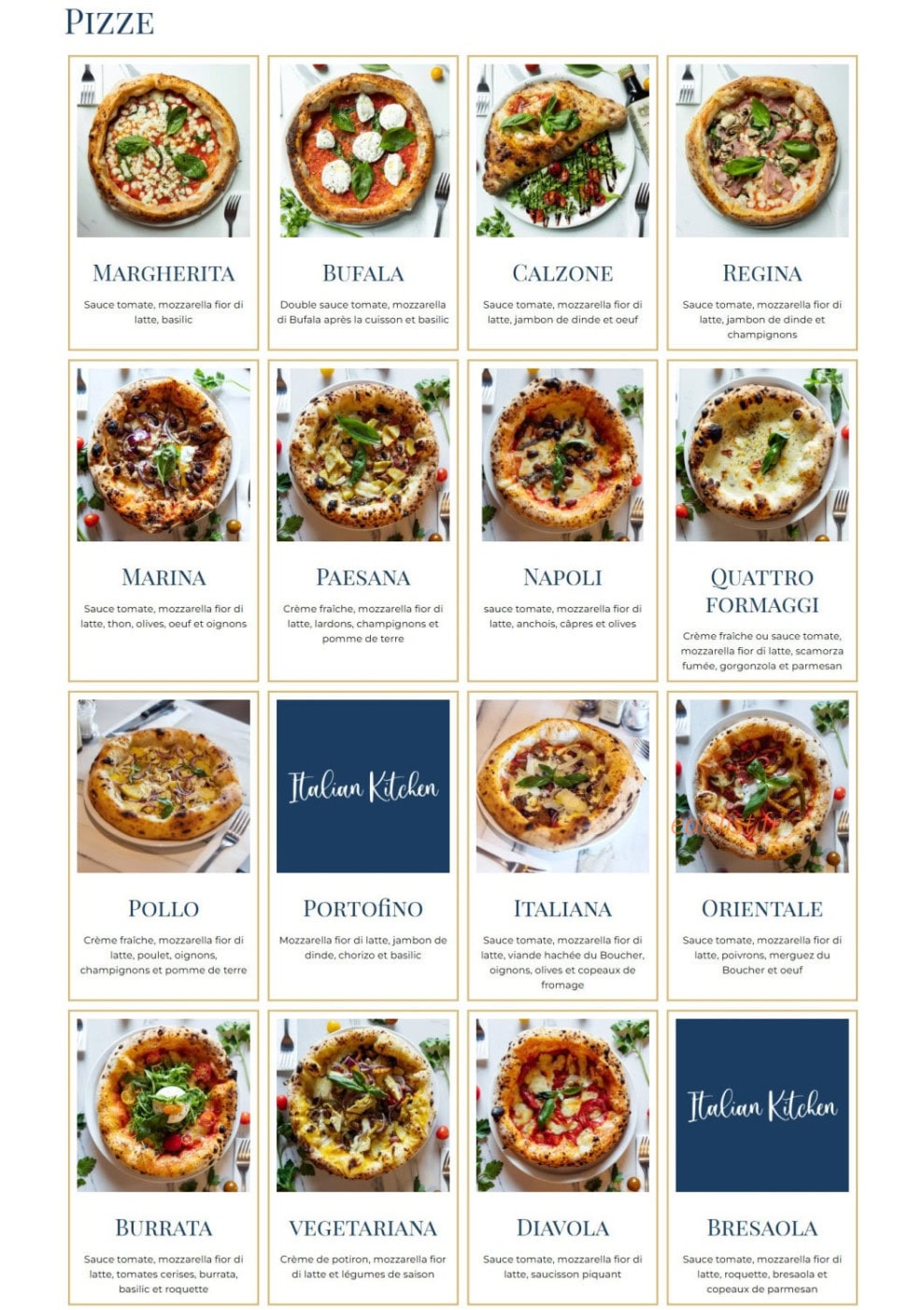 Carte et menu de Italian Kitchen à Bagnolet — Pizze