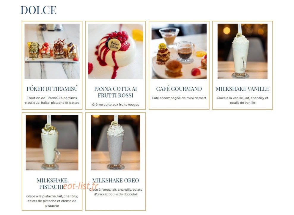 Carte et menu de Italian Kitchen à Bagnolet — Dolce