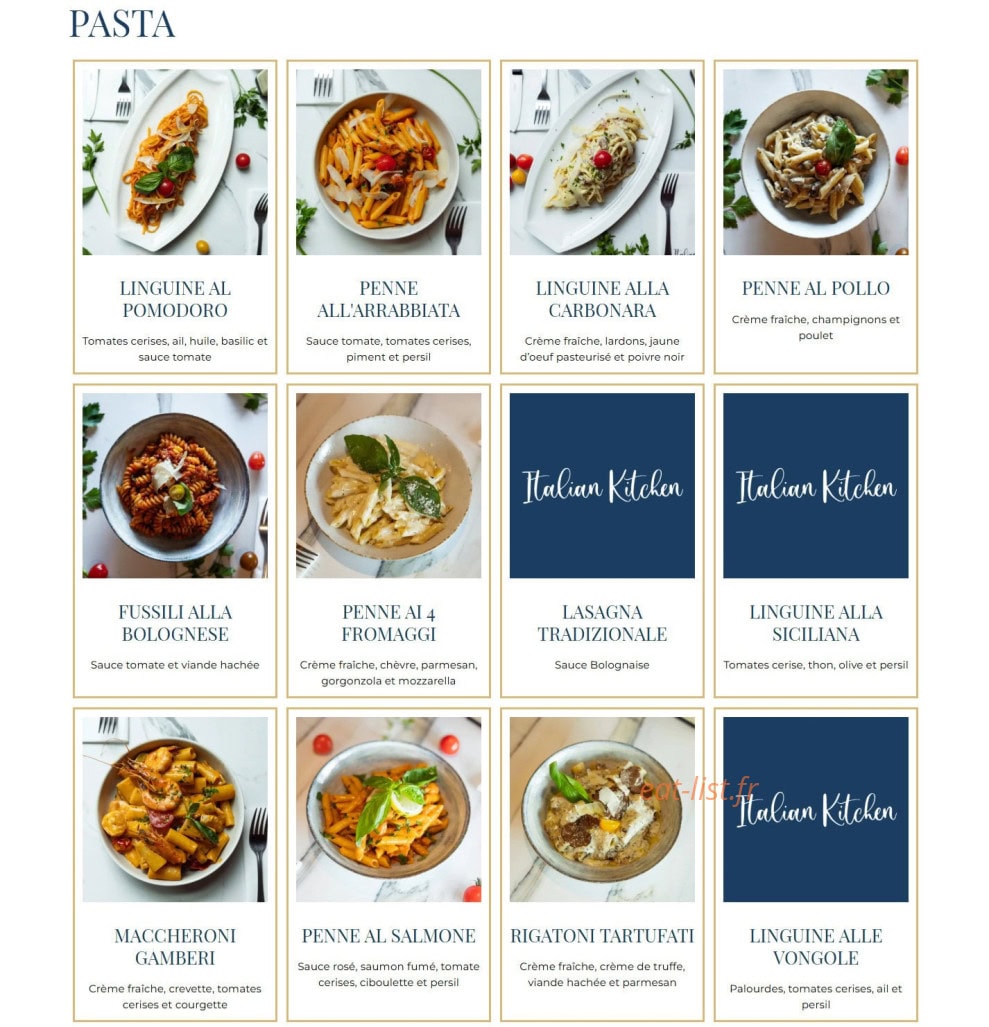 Carte et menu de Italian Kitchen à Bagnolet — Pasta