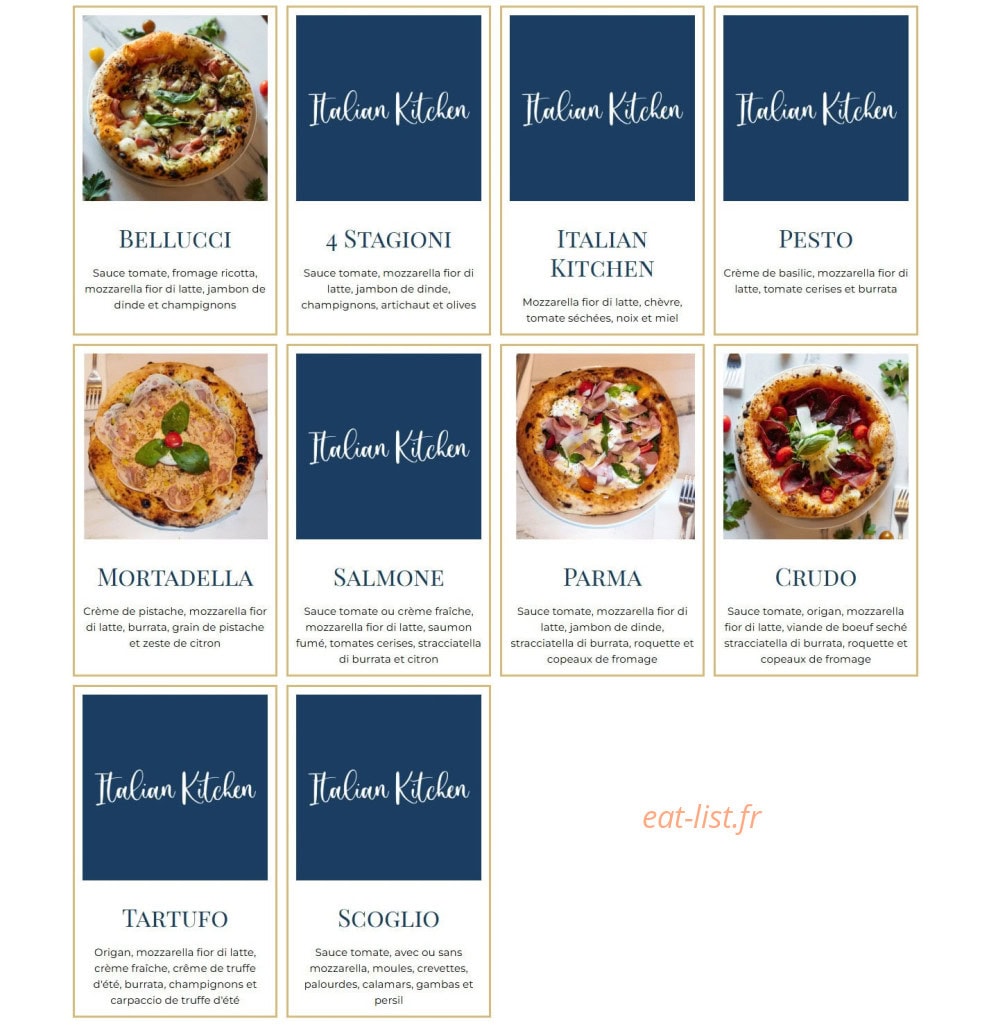 Carte et menu de Italian Kitchen à Bagnolet — Pizze