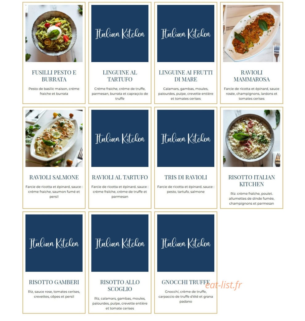 Carte et menu de Italian Kitchen à Bagnolet — Pasta