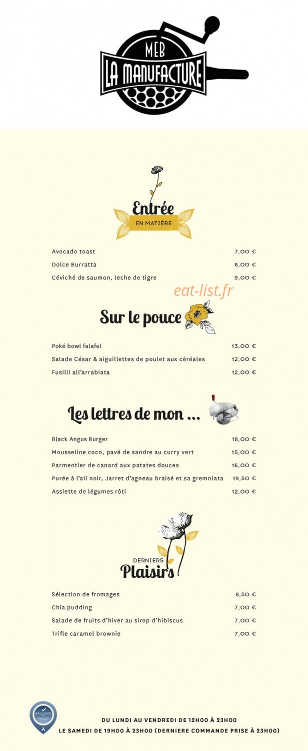 La Manufacture — carte page 1